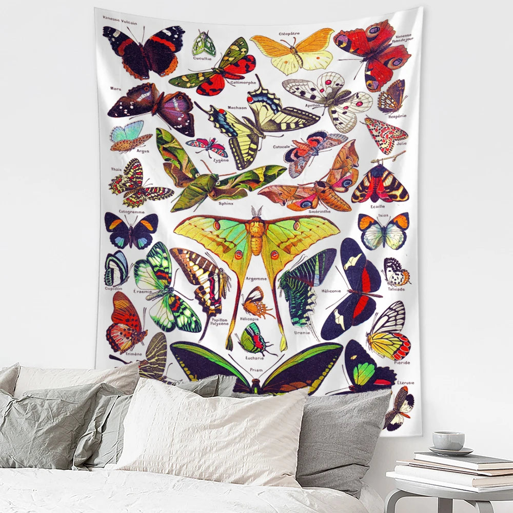 Antique Butterfly Vintage Tapestry Wall Hanging Insect Recognition Figure Natural Boho Art Home Decor