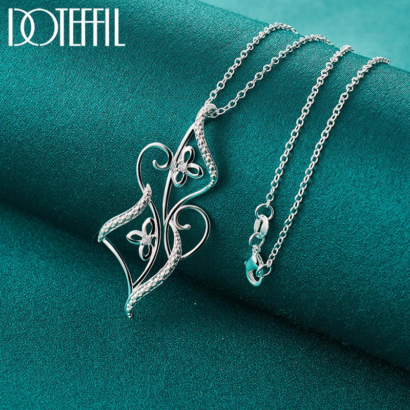 DOTEFFIL 925 Sterling Silver Flower AAA Zircon Pendant Necklace 16-30 Inch Chain For Women Fashion Wedding Party Charm Jewelry