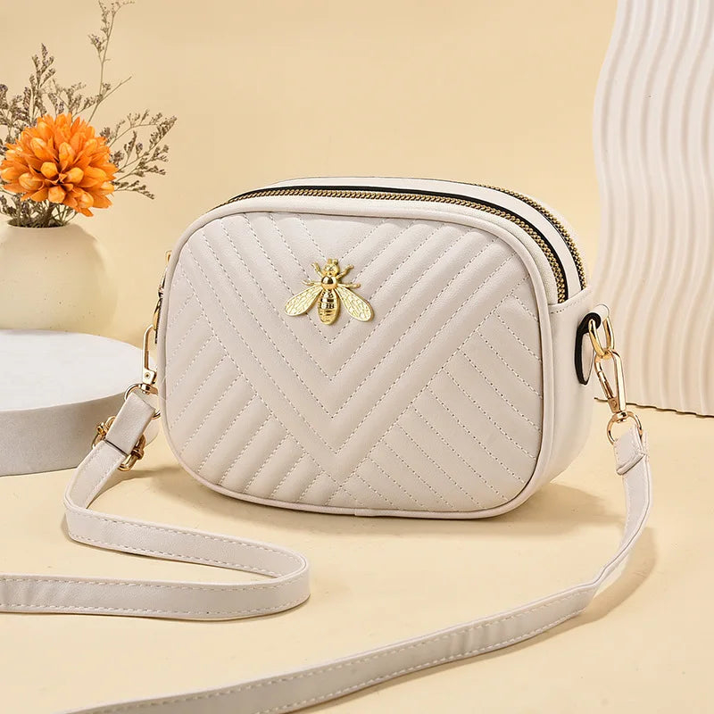 2023 Solid Color PU Leather Women‘s Handbags Fashion Bee Female Square Bags Famous Brand Designer Lady's Shoulder Cross Body Bag