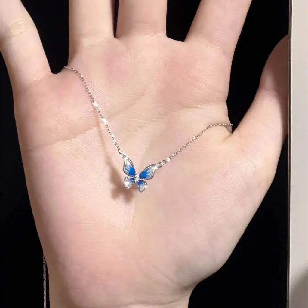 Fashion Trend Unique Design Elegant Exquisite Light Luxury Enamel Butterfly Necklace Female Jewelry Party Premium Gift Wholesale