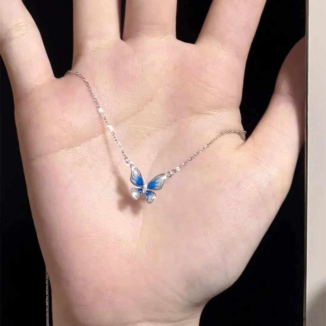 Fashion Trend Unique Design Elegant Exquisite Light Luxury Enamel Butterfly Necklace Female Jewelry Party Premium Gift Wholesale