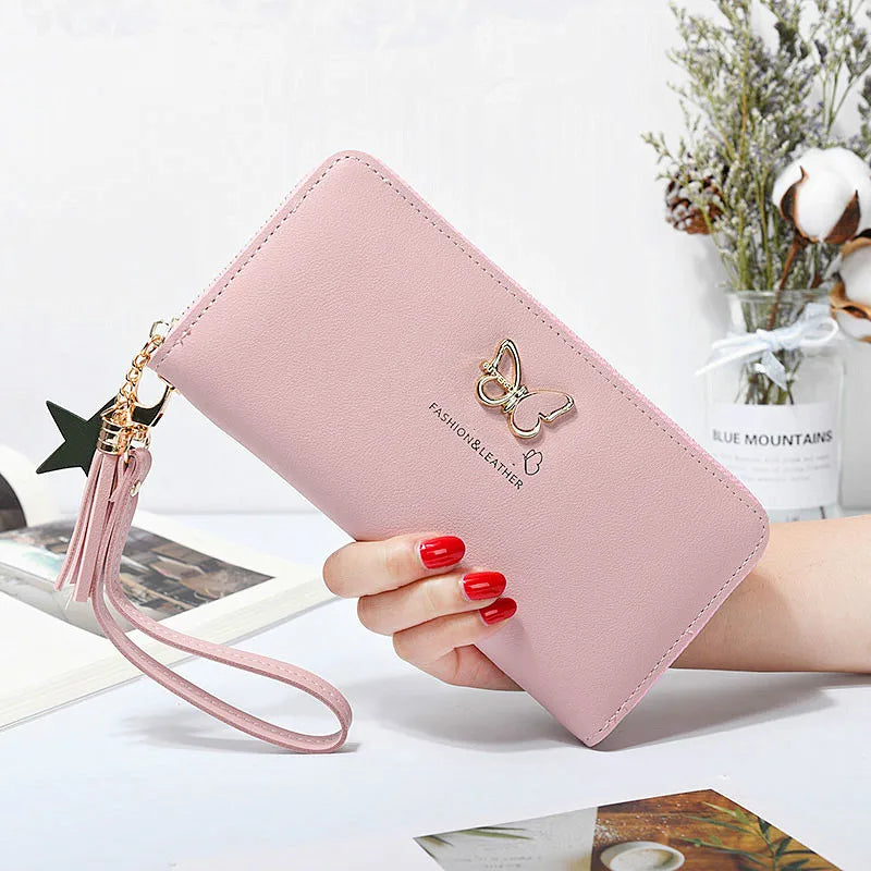 Fashion Butterfly Women Wallet Wrist Handle Phone Case Long Section Money Pocket Pouch Handbag Women's Purse Card Holders 2023