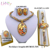 African Necklace Dubai Gold Plated Jewelry Set for Women Wedding Bridal Travel Party Bracelet Earrings Ring Pendant Accessories