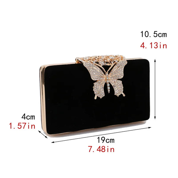 Women Evening Bags Butterfly Golden Day Clutch Rhinestones Shoulder Chain Party Holdr Handbags For Fashion Lady Purse