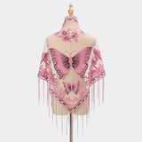 Korean Version Tassel Triangle Beach Decoration Scarf Solid Color Hollow Lace Butterfly Embroidery Net Yarn New Women Shawls D62