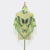 Summer Sun Scarf With Lace Butterfly Print Japanese Korean Triangle Headscarf Fashion Hollow-Out Fringe Women All Wear Shawl R98