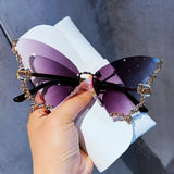 Luxury Diamond Butterfly Sunglasses Women Brand Y2K Vintage Rimless Oversized Sun Glasses Ladies Eyewear