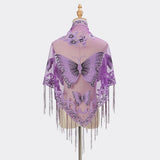 Lace Triangle Scarf Formal Shawls And Wrap For Evening Dresses Butterfly Embroidered Shawl Sheer Shawl With Fringe