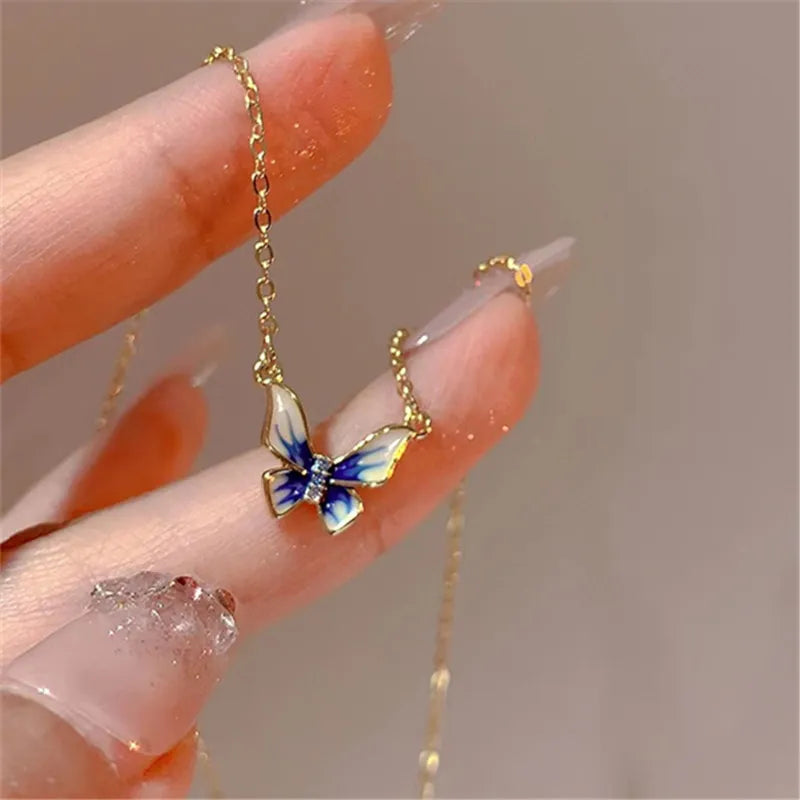 Fashion Trend Unique Design Elegant Exquisite Light Luxury Enamel Butterfly Necklace Female Jewelry Party Premium Gift Wholesale