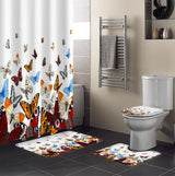 Pastoral Butterfly Gradient Shower Curtain Non-Slip Rugs Toilet Lid Cover and Bath Mat Bathroom Curtains with Hooks