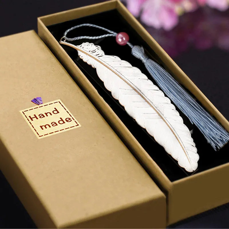 4pcs Pretty Bookmark Stationery Free Shipping 2022 School Teacher Thank You Gifts Chinese Style Brass Feather Book Marks Award