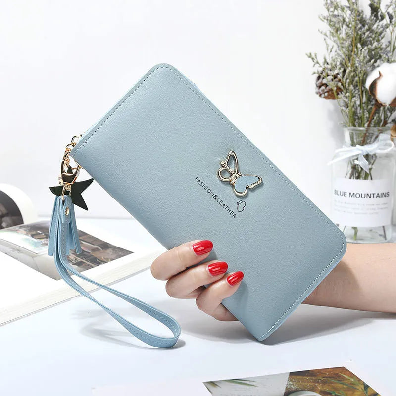 Fashion Butterfly Women Wallet Wrist Handle Phone Case Long Section Money Pocket Pouch Handbag Women's Purse Card Holders 2023