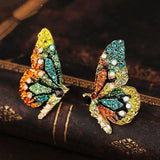 1pair Colorful Crystal Butterfly Stud Earrings Elegant Rhinestone Insect Earring For Women Girls Summer Beach Party Jewelry Gift