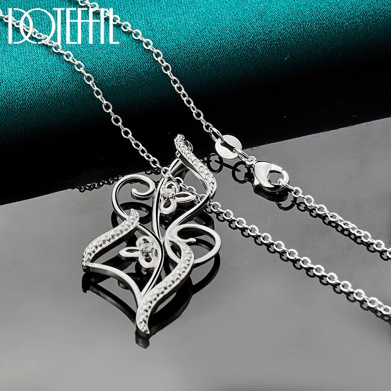 DOTEFFIL 925 Sterling Silver Flower AAA Zircon Pendant Necklace 16-30 Inch Chain For Women Fashion Wedding Party Charm Jewelry