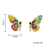 1pair Colorful Crystal Butterfly Stud Earrings Elegant Rhinestone Insect Earring For Women Girls Summer Beach Party Jewelry Gift