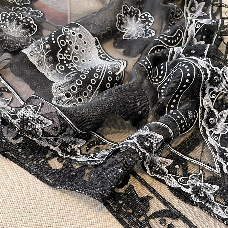 2023 New Women Solid Color Triangle Lace Scarf Shawls Fringe Butterfly Elegant Sheer Hollow Wraps Hijab Headband Scarves