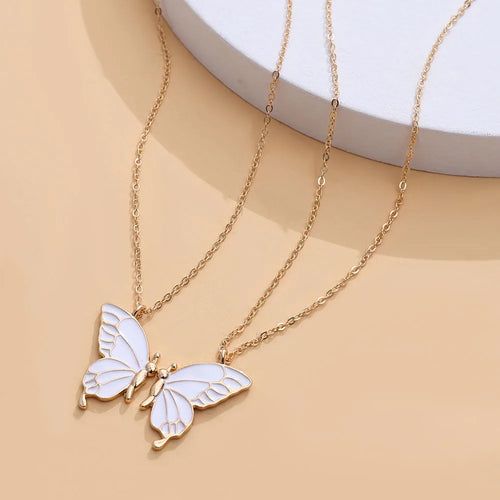 1pair Beauty Butterfly Pendant Necklaces for Women Girl Special Gift for Mother Daughter Fine Chain Chokers for Sister Friend