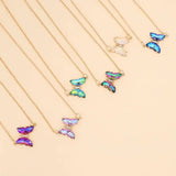 Gradient Color Butterfly Shape Necklace For Women Popular Glass Crystal Butterfly Pendant Clavicle Chain Jewelry