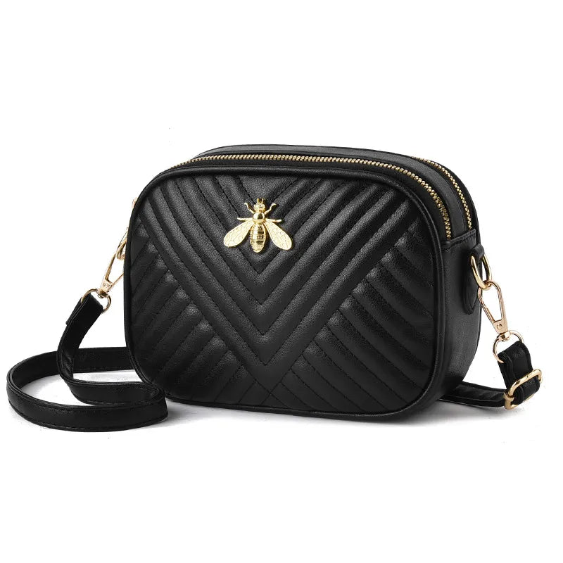 2023 Solid Color PU Leather Women‘s Handbags Fashion Bee Female Square Bags Famous Brand Designer Lady's Shoulder Cross Body Bag