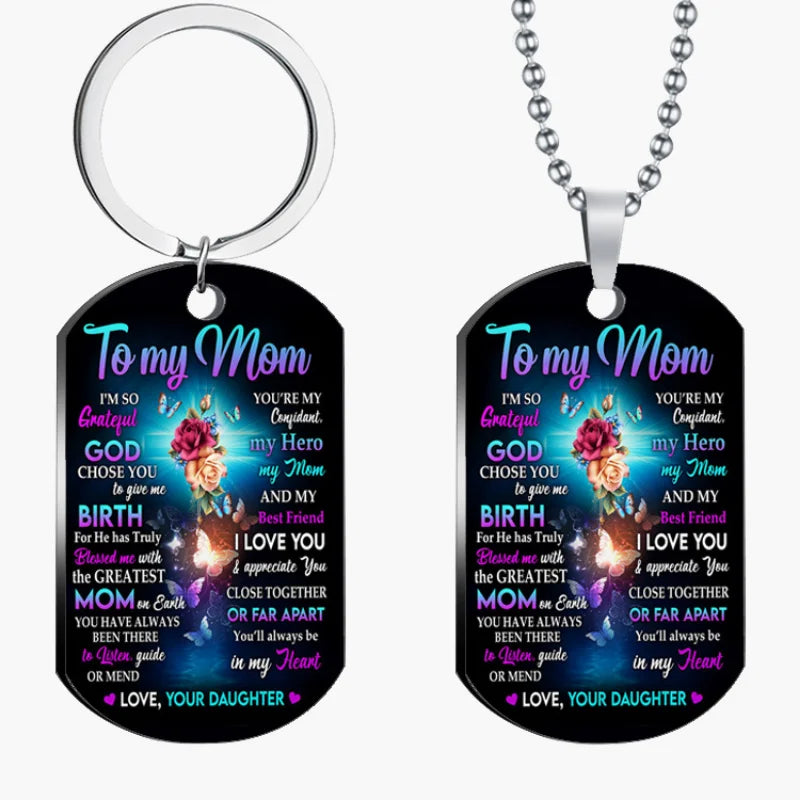 To My Mom Keychain Stainless Steel Color Printing Key Chain for Woman Butterfly Flower Print Gift Accesorios Jewelry Daughter