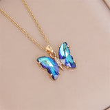 Gradient Color Butterfly Shape Necklace For Women Popular Glass Crystal Butterfly Pendant Clavicle Chain Jewelry