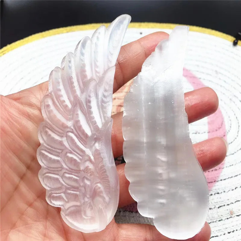 Natural White Selenite Rough Mineral Specimen Healing Crystal angel wings Shape Making Stone Plate Carving Home Decor Gifts