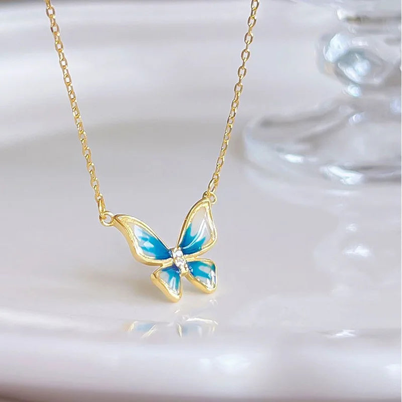 Fashion Trend Unique Design Elegant Exquisite Light Luxury Enamel Butterfly Necklace Female Jewelry Party Premium Gift Wholesale
