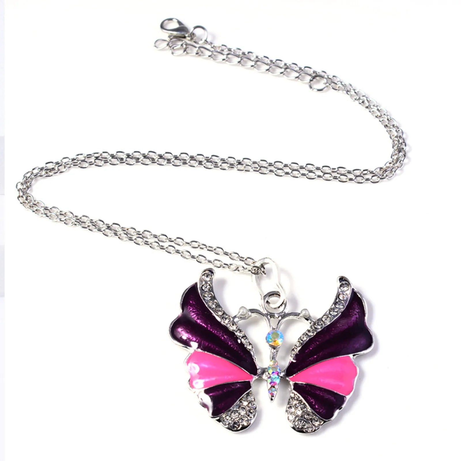 New Fashion Enamel Necklace Big Insect Butterfly Animal Pendant Necklace Silver Color Chains Rhinestone Women Jewelry