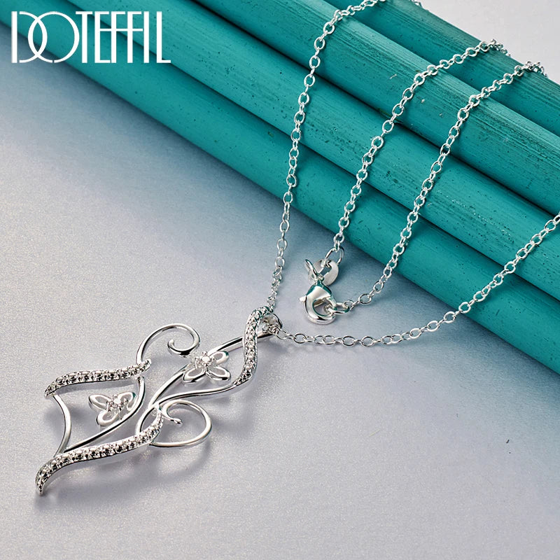DOTEFFIL 925 Sterling Silver Flower AAA Zircon Pendant Necklace 16-30 Inch Chain For Women Fashion Wedding Party Charm Jewelry