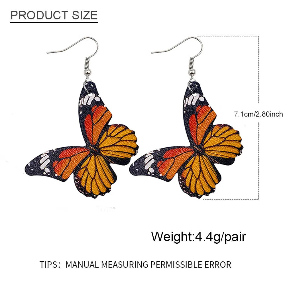 New Fashion Butterfly Leather Earrings Colorful Butterfly Printing Leather Earrings and Wooden Ear Studs Set for Women Jewelry