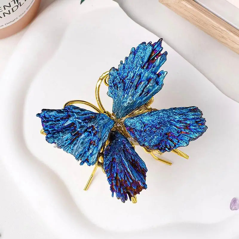 1pc Natural Black Tourmaline Electroplating Butterfly Spar Crafts Ornaments Color Plating Crystal Butterfly Home Decoration